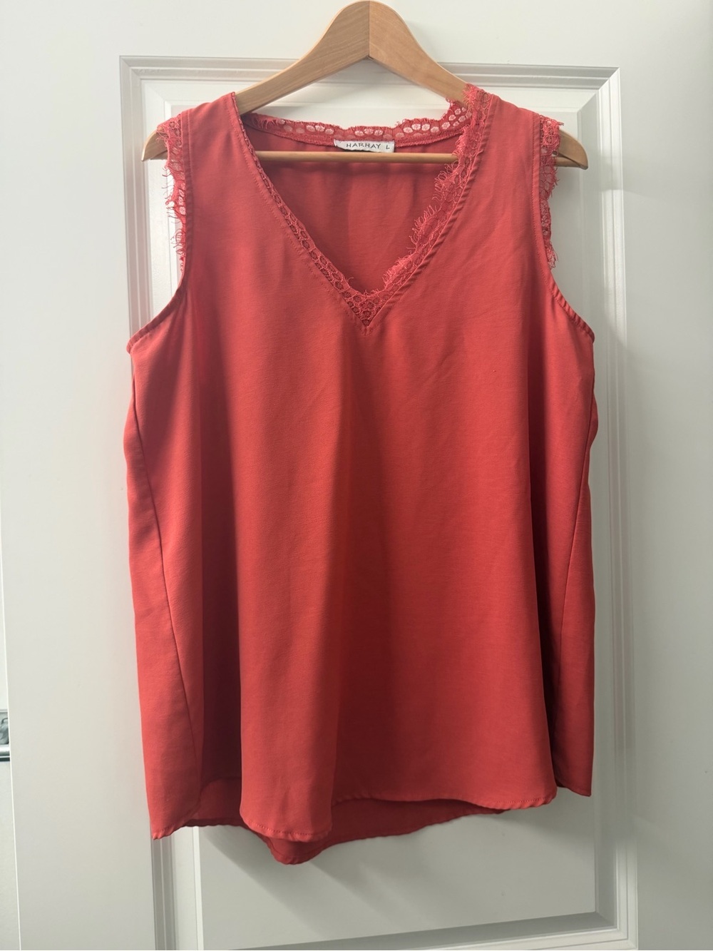 Coral Lace-Trim V-Neck Sleeveless Top by